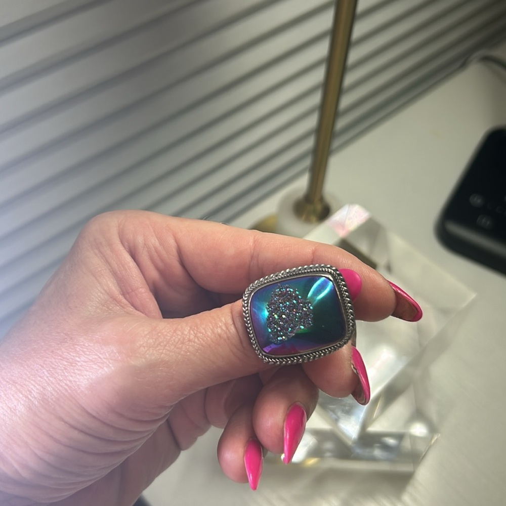 Drusy Solid Silver Iridescent Purple Ring - image 2